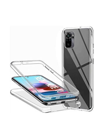 Xiaomi Redmi Note 10 Uyumlu 360° Ön Arka Tam Koruyucu Şeffaf Silikon Full Body Kılıf