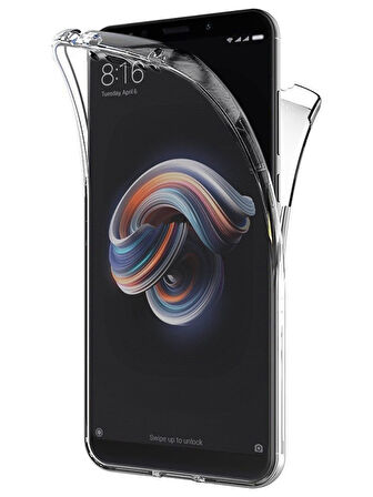 Xiaomi Redmi Note 5 Pro Uyumlu 360° Ön Arka Tam Koruyucu Şeffaf Silikon Full Body Kılıf