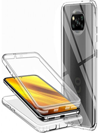 Xiaomi Poco X3 Pro Uyumlu 360° Ön Arka Tam Koruyucu Şeffaf Silikon Full Body Kılıf