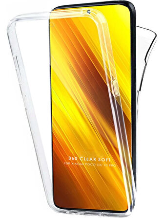 Poco X3 Pro Uyumlu 360° Ön Arka Tam Koruyucu Şeffaf Silikon Full Body Kılıf