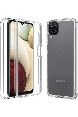 Samsung Galaxy A12 Sm-A125F Uyumlu 360° Ön Arka Tam Koruyucu Şeffaf Silikon Full Body Kılıf