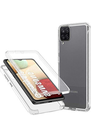 Samsung Galaxy A12 Sm-A125F Uyumlu 360° Ön Arka Tam Koruyucu Şeffaf Silikon Full Body Kılıf