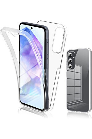 Samsung Galaxy A15 5G SM-A156E Uyumlu 360° Ön Arka Tam Koruyucu Şeffaf Silikon Full Body Kılıf
