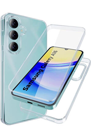 Samsung Galaxy A16 Sm-A165F Uyumlu 360° Ön Arka Tam Koruyucu Şeffaf Silikon Full Body Kılıf
