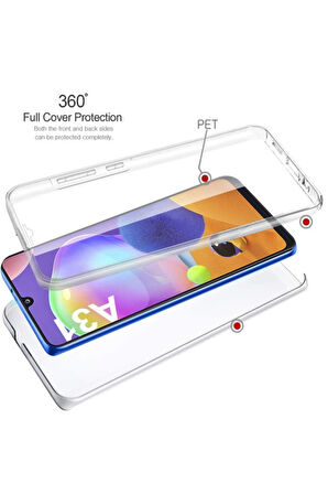 Samsung Galaxy A31 Sm-A315F Uyumlu 360° Ön Arka Tam Koruyucu Şeffaf Silikon Full Body Kılıf