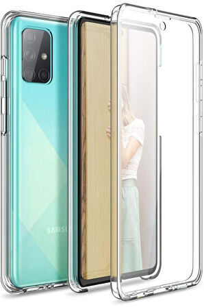 Samsung Galaxy A71 SM-A715F Uyumlu 360° Ön Arka Tam Koruyucu Şeffaf Silikon Full Body Kılıf
