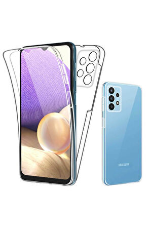 Samsung Galaxy A72 Sm-A725F Uyumlu 360° Ön Arka Tam Koruyucu Şeffaf Silikon Full Body Kılıf