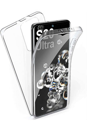 Samsung Galaxy S20 Ultra Sm-G988B Uyumlu 360° Ön Arka Tam Koruyucu Şeffaf Silikon Full Body Kılıf