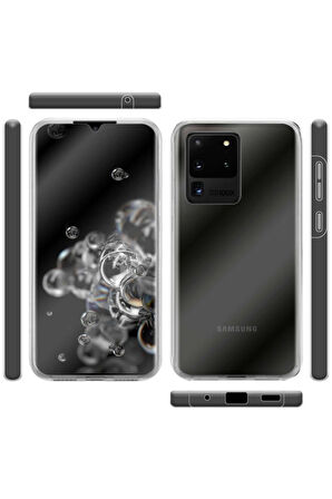 Samsung Galaxy S20 Ultra Sm-G988B Uyumlu 360° Ön Arka Tam Koruyucu Şeffaf Silikon Full Body Kılıf
