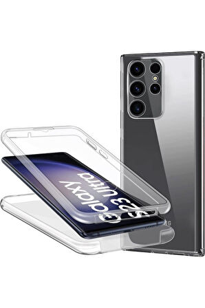 Samsung Galaxy S23 Ultra Uyumlu 360° Ön Arka Tam Koruyucu Şeffaf Silikon Full Body Kılıf