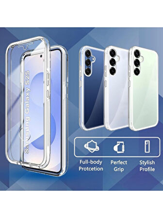 Samsung Galaxy S25 5G Uyumlu 360° Ön Arka Tam Koruyucu Şeffaf Silikon Full Body Kılıf