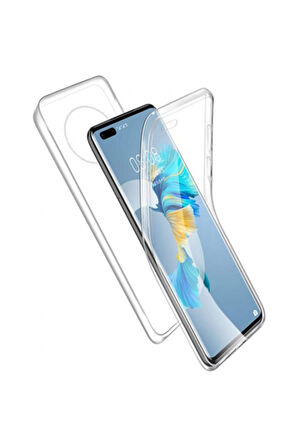 Huawei Mate 40 Pro Uyumlu 360° Ön Arka Tam Koruyucu Şeffaf Silikon Full Body Kılıf