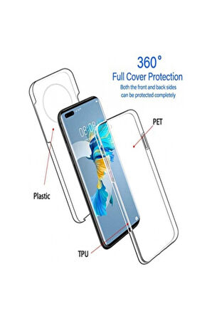 Huawei Mate 40 Pro Uyumlu 360° Ön Arka Tam Koruyucu Şeffaf Silikon Full Body Kılıf