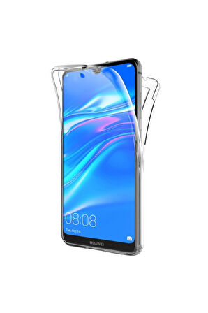 Huawei Y7 2019 Uyumlu 360° Ön Arka Tam Koruyucu Şeffaf Silikon Full Body Kılıf