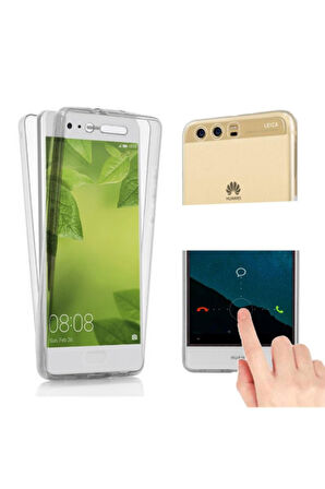 Huawei P10 Plus Uyumlu 360° Ön Arka Tam Koruyucu Şeffaf Silikon Full Body Kılıf