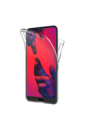 Huawei P20 Uyumlu 360° Ön Arka Tam Koruyucu Şeffaf Silikon Full Body Kılıf