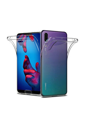 Huawei P20 Pro Uyumlu 360° Ön Arka Tam Koruyucu Şeffaf Silikon Full Body Kılıf
