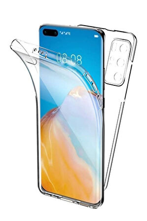 Huawei P40 Uyumlu 360° Ön Arka Tam Koruyucu Şeffaf Silikon Full Body Kılıf