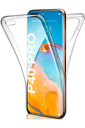 Huawei P40 Pro Uyumlu 360° Ön Arka Tam Koruyucu Şeffaf Silikon Full Body Kılıf