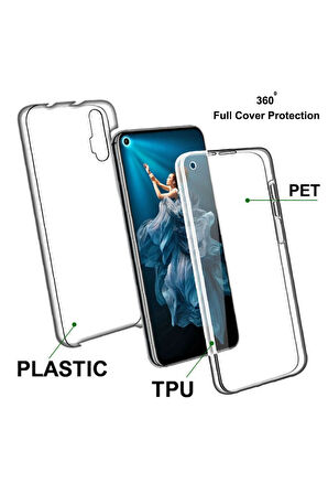 Huawei Nova 5t Uyumlu 360° Ön Arka Tam Koruyucu Şeffaf Silikon Full Body Kılıf