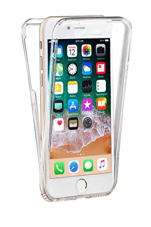 Apple iPhone 7 Uyumlu 360° Ön Arka Tam Koruyucu Şeffaf Silikon Full Body Kılıf