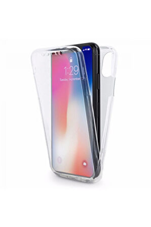 Apple iPhone X Uyumlu 360° Ön Arka Tam Koruyucu Şeffaf Silikon Full Body Kılıf