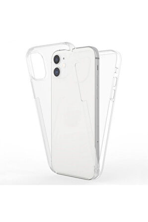 Apple iPhone 11 Uyumlu 360° Ön Arka Tam Koruyucu Şeffaf Silikon Full Body Kılıf