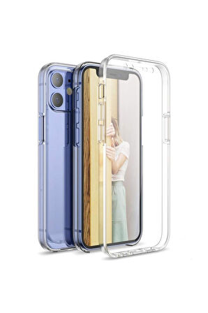 Apple iPhone 12 Mini Uyumlu 360° Ön Arka Tam Koruyucu Şeffaf Silikon Full Body Kılıf