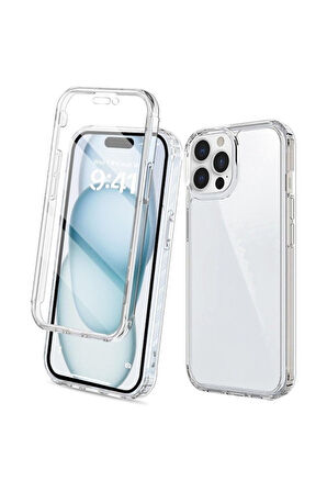 Apple iPhone 14 Pro Uyumlu 360° Ön Arka Tam Koruyucu Şeffaf Silikon Full Body Kılıf