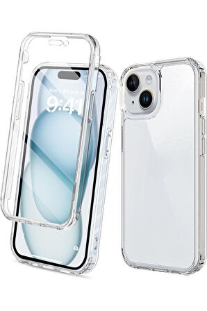 Apple iPhone 15 Plus Uyumlu 360° Ön Arka Tam Koruyucu Şeffaf Silikon Full Body Kılıf