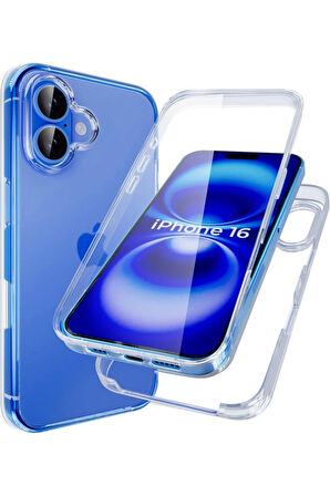 Apple iPhone 16 Uyumlu 360° Ön Arka Tam Koruyucu Şeffaf Silikon Full Body Kılıf
