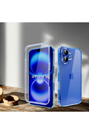Apple iPhone 16 Uyumlu 360° Ön Arka Tam Koruyucu Şeffaf Silikon Full Body Kılıf