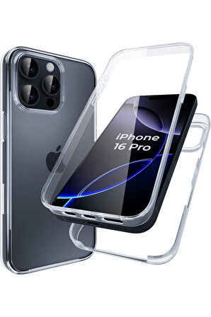 Apple iPhone 16 Pro Uyumlu 360° Ön Arka Tam Koruyucu Şeffaf Silikon Full Body Kılıf