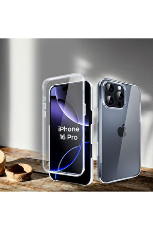 Apple iPhone 16 Pro Uyumlu 360° Ön Arka Tam Koruyucu Şeffaf Silikon Full Body Kılıf