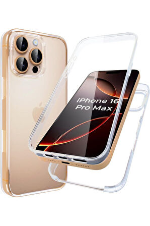 Apple iPhone 16 Pro Max Uyumlu 360° Ön Arka Tam Koruyucu Şeffaf Silikon Full Body Kılıf