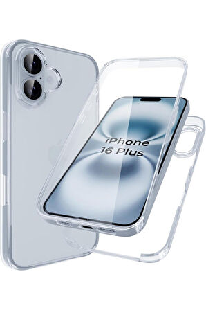 Apple iPhone 16 Plus Uyumlu 360° Ön Arka Tam Koruyucu Şeffaf Silikon Full Body Kılıf