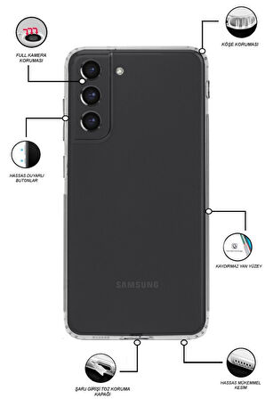 Samsung Galaxy S21 FE 5G SM-G990E Uyumlu Kapak Kamera Korumalı Şarj Tıpalı Şeffaf Silikon Kılıf