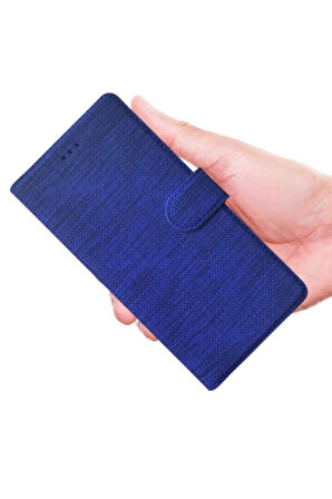 Samsung Galaxy A01 SM-A015F Uyumlu Kart ve Para Bölmeli Standlı Cüzdanlı Kılıf - Mavi