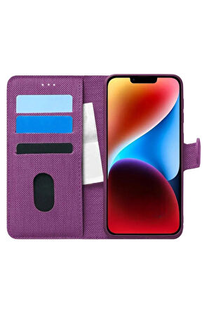 Samsung Galaxy A01 SM-A015F Uyumlu Kart ve Para Bölmeli Standlı Cüzdanlı Kılıf - Mor