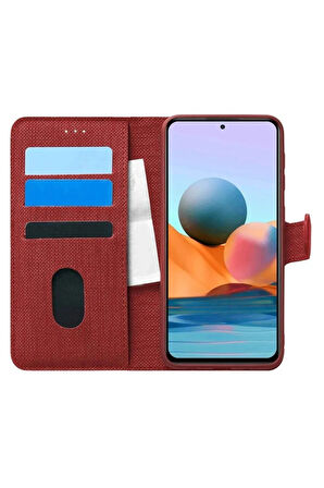 Samsung Galaxy A01 SM-A015F Uyumlu Kart ve Para Bölmeli Standlı Cüzdanlı Kılıf - Kırmızı