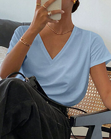 Kadın Uzun Basic Örme T-shirt