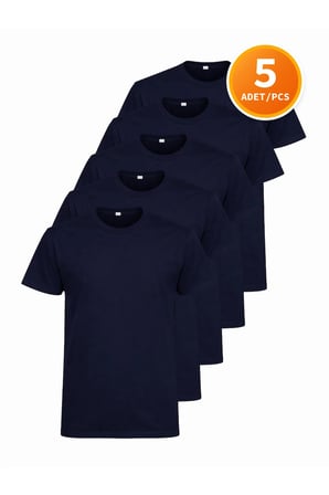 Erkek Siyah Tişört 5’li Paket Basic Pamuk Bisiklet Yaka Kısa Kollu T-Shirt