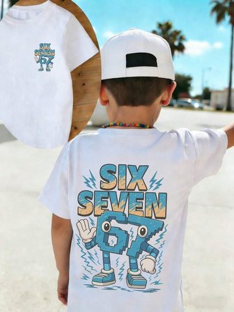 Six Seven 67 Baskılı Çocuk Tişört – %100 Pamuk, Regular Yazlık Unisex T-Shirt