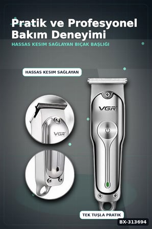 Şarj Edilebilir 0 Bıçak Kafalı Profesyonel Saç Kesme Ve Tıraş Makinesi BX-313694