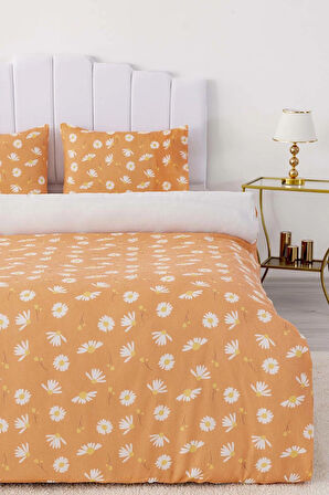 Turuncu Papatyalı Tek Kişilik Nevresim Takımı Pamuklu