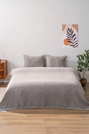 Aya Peluş Gri Çift Kişilik Jakarlı Deluxe Uyku Seti 3 Parça Yatak Örtüsü Seti