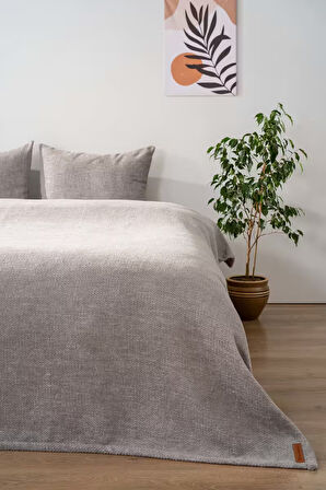 Aya Peluş Gri Çift Kişilik Jakarlı Deluxe Uyku Seti 3 Parça Yatak Örtüsü Seti
