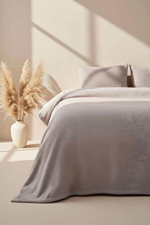 Aya Peluş Gri Çift Kişilik Jakarlı Deluxe Uyku Seti 3 Parça Yatak Örtüsü Seti