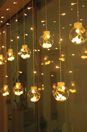 Dekoratif Işıklı Top Perde Led Fişli 8 Fonksiyonlu Günışığı Dilek Topu Ampul