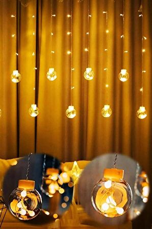 Dekoratif Işıklı Top Perde Led Fişli 8 Fonksiyonlu Günışığı Dilek Topu Ampul